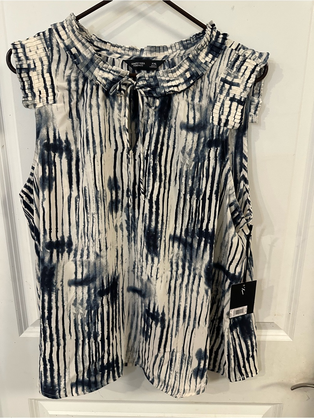 Tie-Dye Ruffled Neck Sleeveless Top